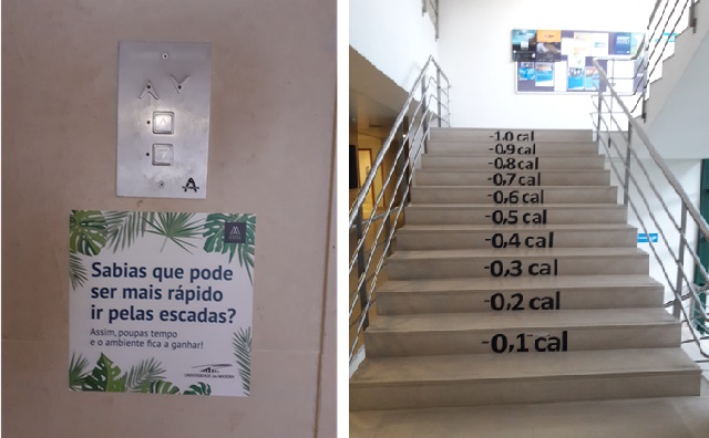 Sinalética de apelo ao uso das escadas em vez do elevador.